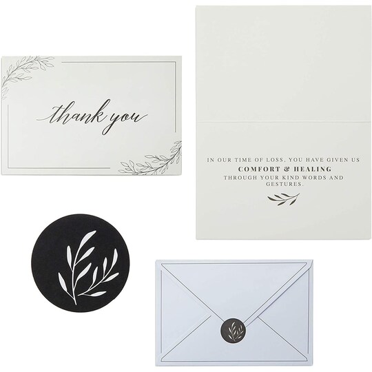 Sympathy Thank You Cards with Envelopes & Sticker Seals for Funeral - 4 x 6 in, 48-Pack, Black & White - Card Set & Bulk Sympathy Thank You Notes